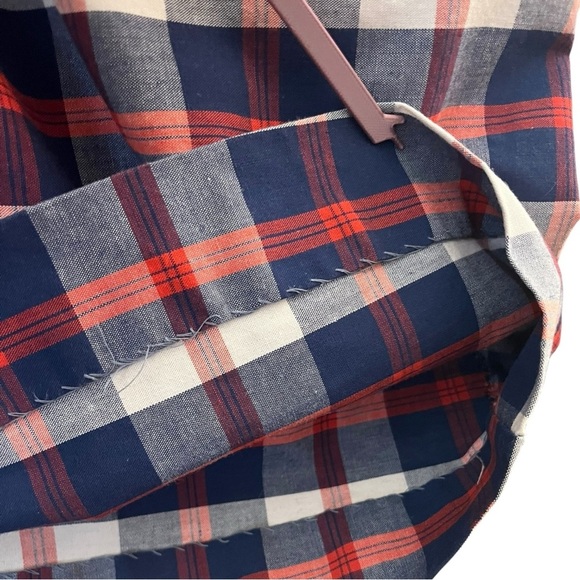 Vintage 60’s Blue Orange Plaid Sleeveless Button Down Shift House Dress - Picture 8 of 11